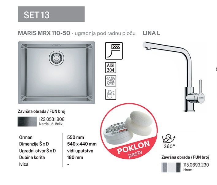 FRANKE SET 13 MARIS MRX 110-50 I LINA L PLUS HROM